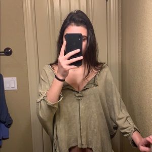 Free People Lose Fitted Army Green Shirt